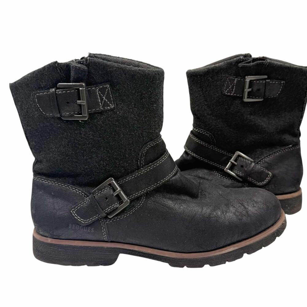 BOC Born Concept Brogues Black Faux Suede Moto Boots Womens 9.5 M Ankle Booties